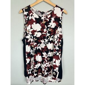 J. Jill Wearever Collection Sleeveless Top XL Red Black White Floral Stretch Boh